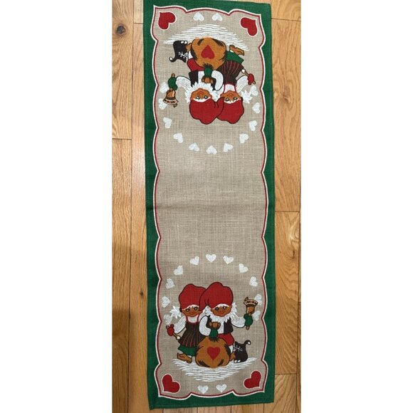 Scandinavian Sweden Jute Christmas Holiday Gnome Table Runner 38.5” X 12” Vtg - Picture 1 of 4